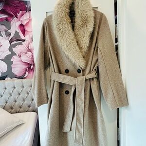 ZARA Wool Coat with Faux Fur - Size L